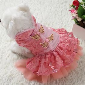 New Year Dog Dress; Festive Pet Dress; Floral Dog Costumes; Pet Clothes For Small Medium Dogs & Cats (Color: Pink, size: S)