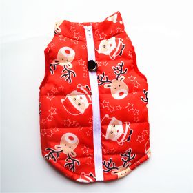 New Dog Clothes Winter Thickened Dog Cotton-padded Jacket Waistcoat Vest Down Silk Cotton Traction Buckle (Option: Christmas Red Old Man-S)