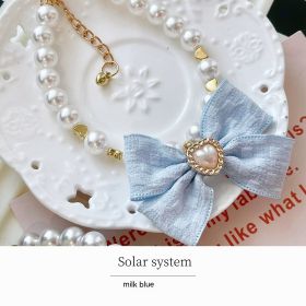 Japanese Pet Necklace Pearl Collar Bow Jewelry (Option: Japanese Milk Blue-M)