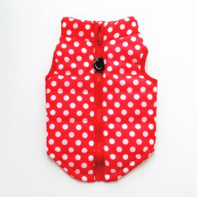 New Dog Clothes Winter Thickened Dog Cotton-padded Jacket Waistcoat Vest Down Silk Cotton Traction Buckle (Option: Red Polka Dot-M)